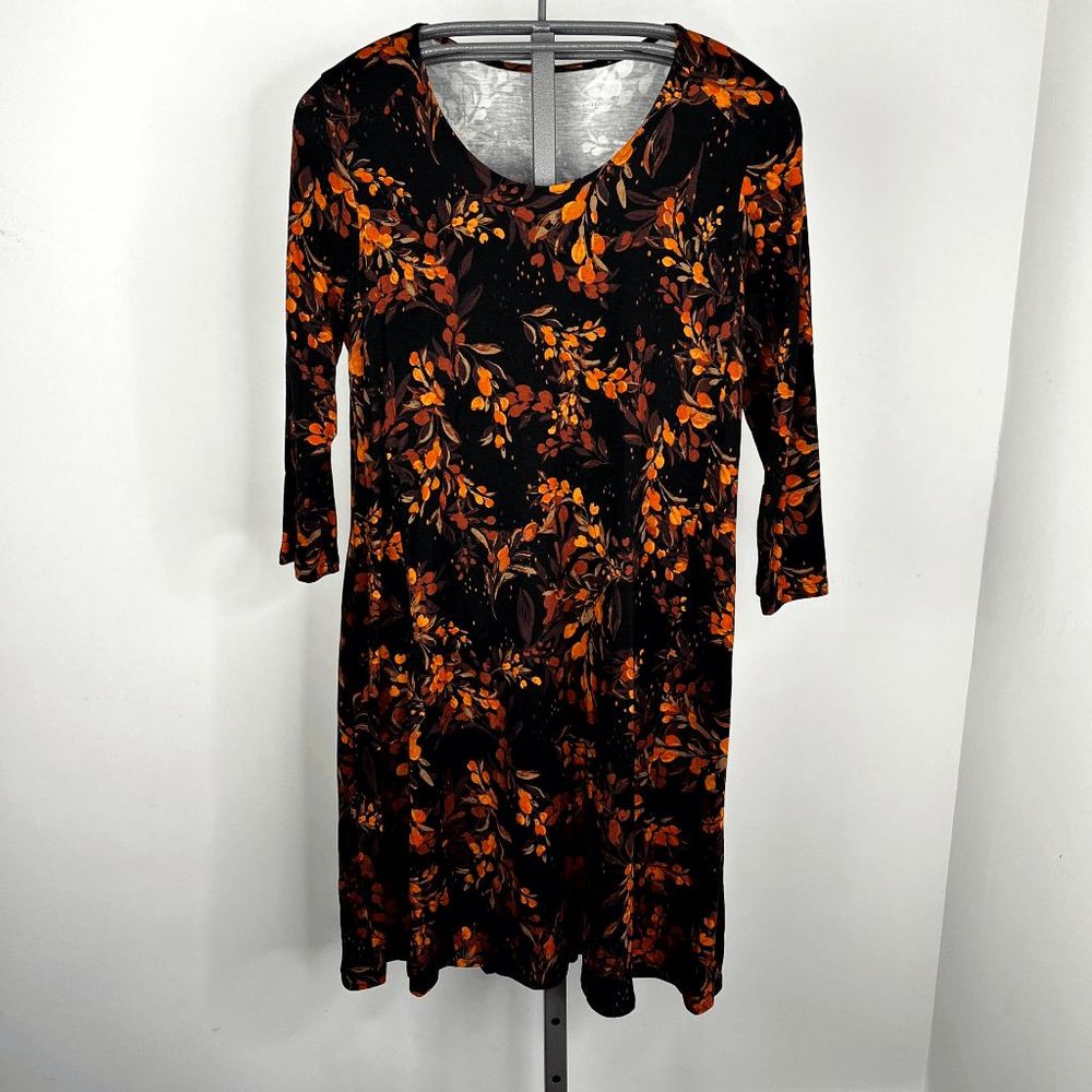Garnet Hill Jersey Knit Dress Women’s Size L Tencel‎ Scoop Neck 3/4 Sleeves Midi